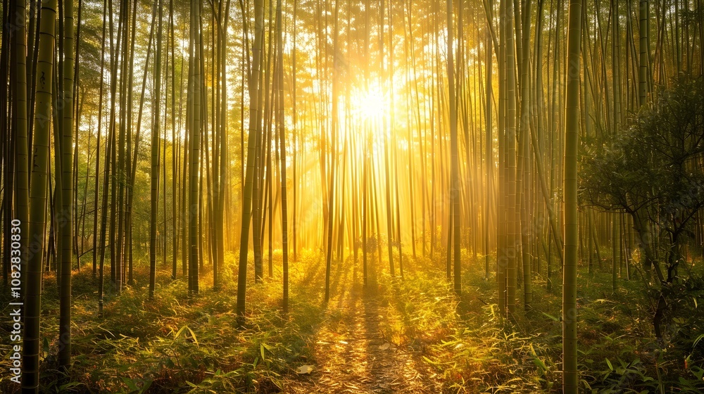 Obraz premium Bamboo Forest with soft sunlight