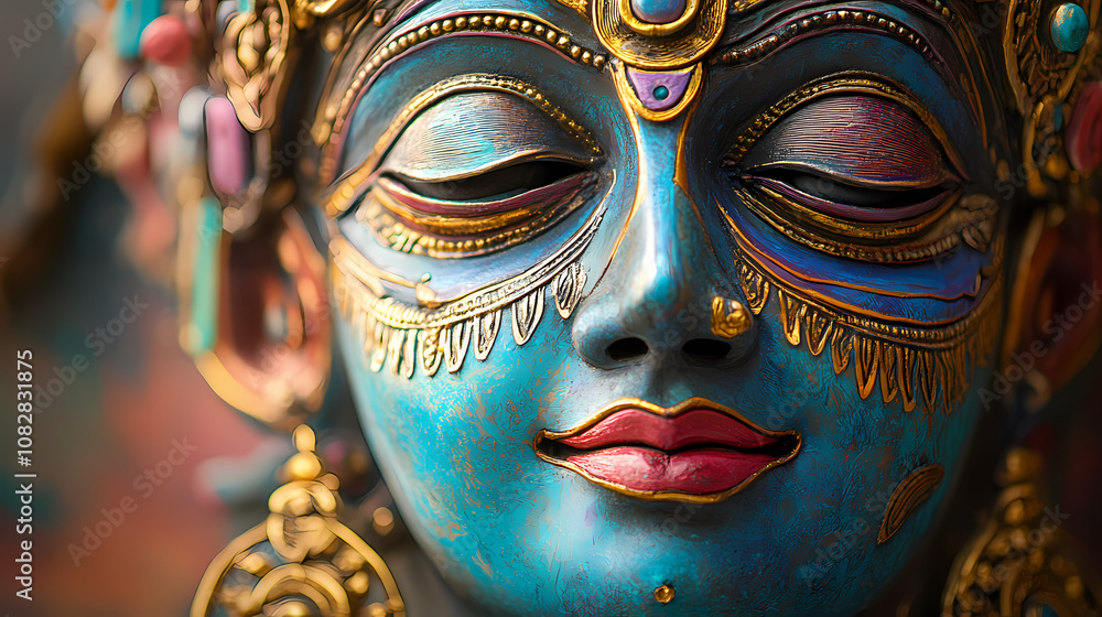 A close-up of a divine figure with intricate features and vibrant colors. Divine. Illustration A close-up of a divine figure with intricate features and vibrant colors. Divine. Illustration