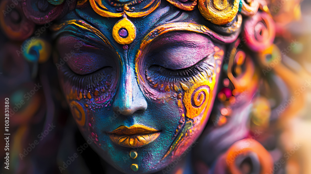 A close-up of a divine figure with intricate features and vibrant colors. Divine. Illustration A close-up of a divine figure with intricate features and vibrant colors. Divine. Illustration