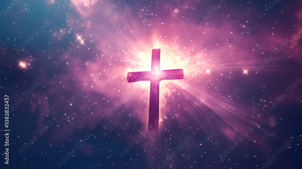 A digital rendering of a cross surrounded by rays of light, symbolizing divine presence. Divine. Illustration A digital rendering of a cross surrounded by rays of light, symbolizing divine presence. Divine. Illustration