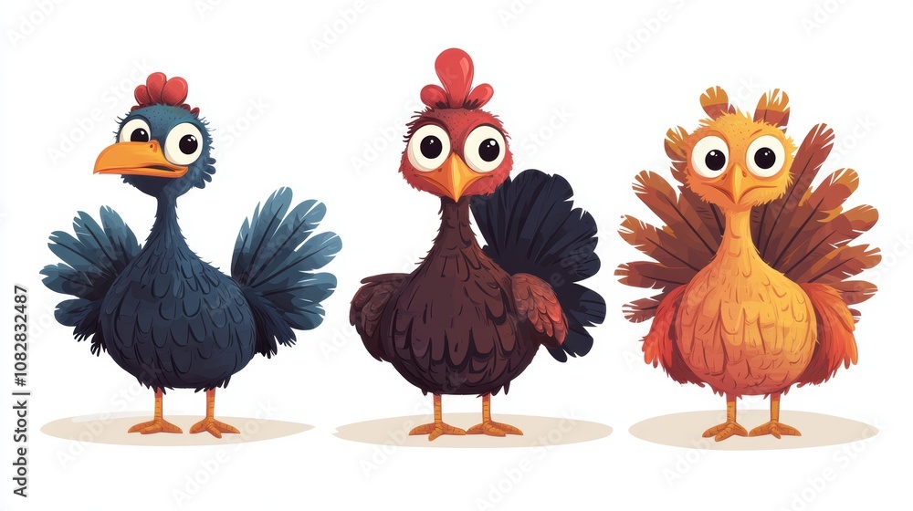 Fototapeta premium Cute cartoon character of turkey. Thanksgiving holiday celebration.