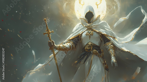 A serene and wise cleric, channeling the power of the divine to heal the wounded and protect the innocent. - generative ai. Divine. Illustration