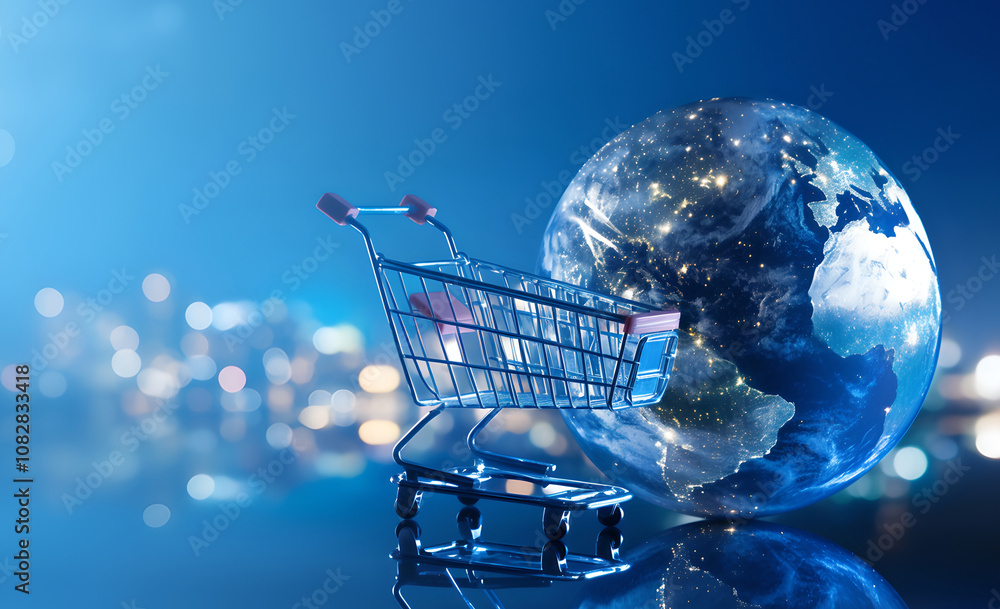 © Iuliia - Shopping cart and planet earth. Global online shopping, e-commerce, international trade. World sale and internet discount concept. Products and items for delivery © Iuliia - Shopping cart and planet earth. Global online shopping, e-commerce, international trade. World sale and internet discount concept. Products and items for delivery