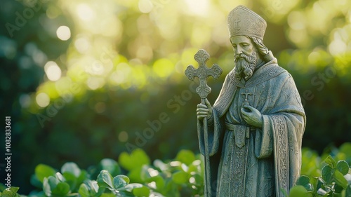 Statue of St. Patrick with Greenery Background