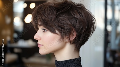 Shag haircut for a woman with short hair photo