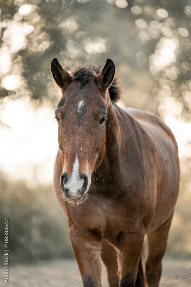 Fototapeta premium horse in the woods nature green animal morning pony 