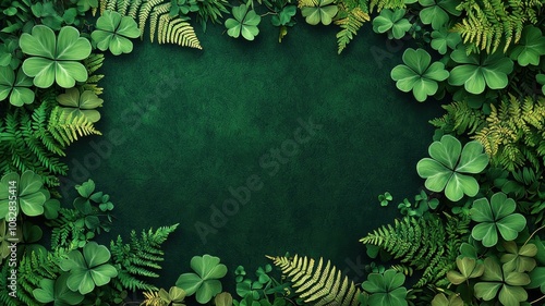 Wallpaper Mural Lush Clover and Fern Arrangement on Green Background Torontodigital.ca