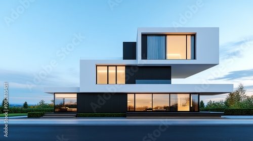 Modern architectural design featuring a sleek, minimalist house.