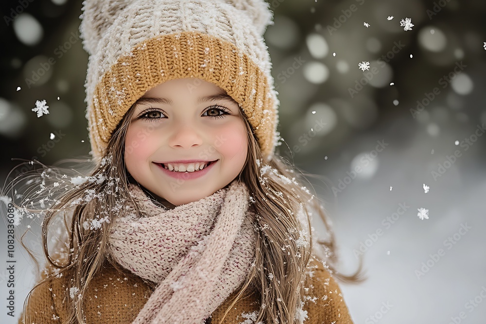 Joyful Child in Snowy Winter Wonderland with Knitted Scarf and Hat : Generative AI Joyful Child in Snowy Winter Wonderland with Knitted Scarf and Hat : Generative AI