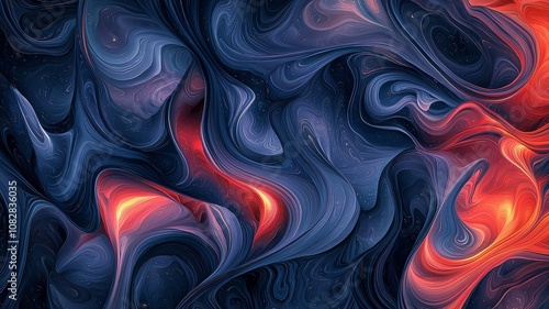 Dynamic Abstract Painting with Dark Blue and Lighter Red Hues