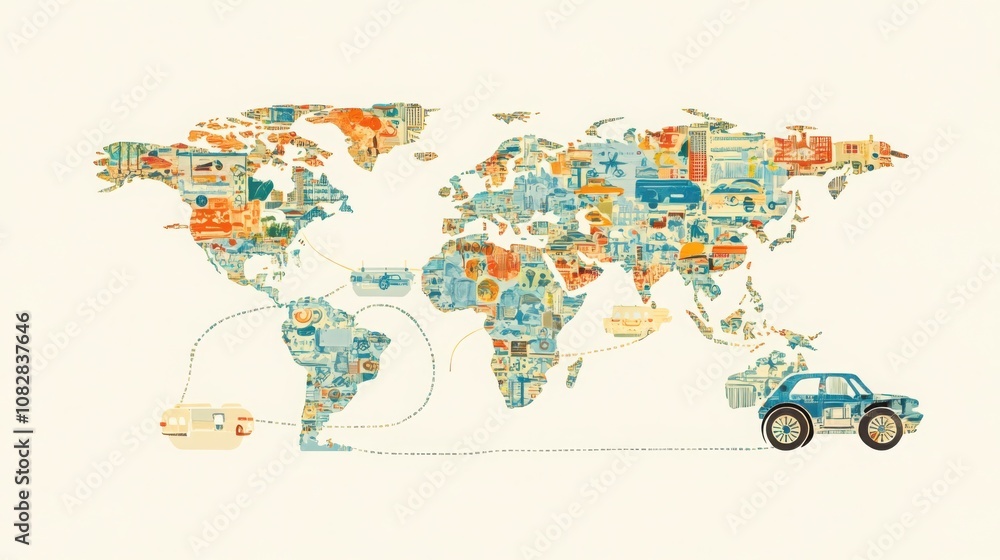 Obraz premium progress of electric cars in a world map, growth in adoption across countries, global perspective