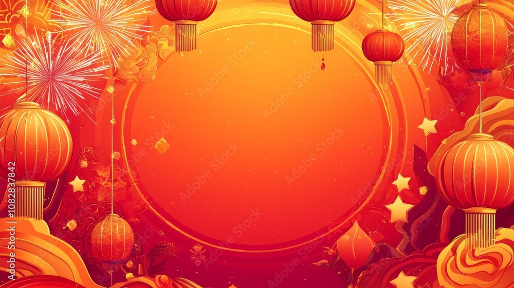 Festive Chinese New Year Wallpaper with Lanterns and Fireworks Festive Chinese New Year Wallpaper with Lanterns and Fireworks