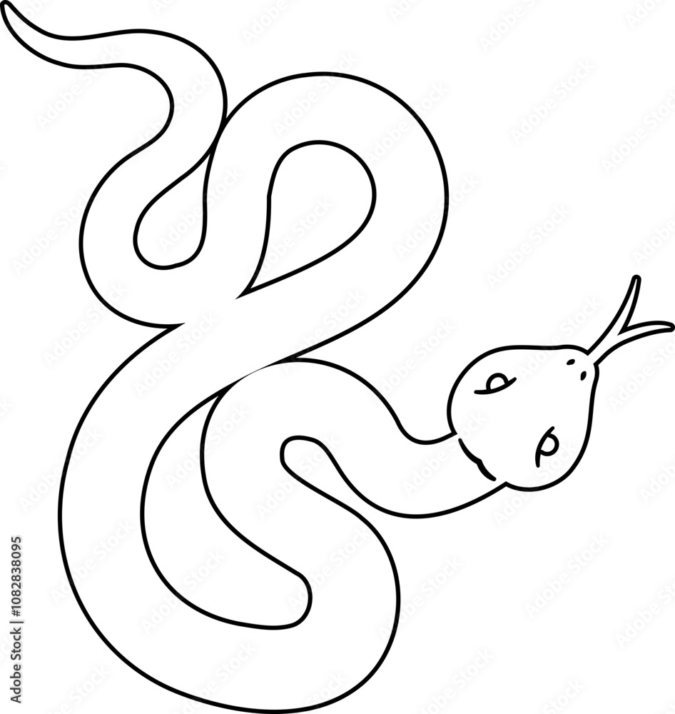 Fototapeta premium Black lines of snake. Chinese New Year Snake Zodiac outline vector. Transparent Background .