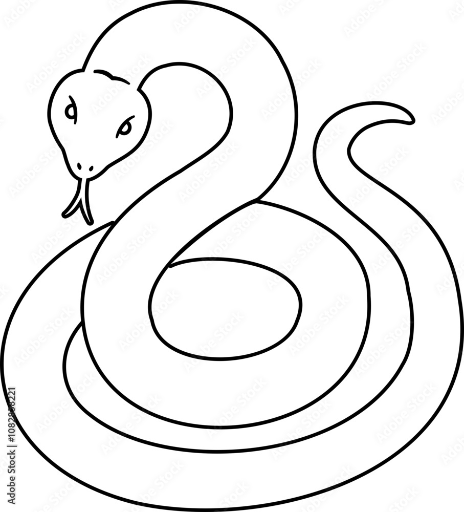 Fototapeta premium Black lines of snake. Chinese New Year Snake Zodiac outline vector. Transparent Background .