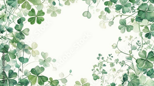 Shamrock and Vine Border on White Background