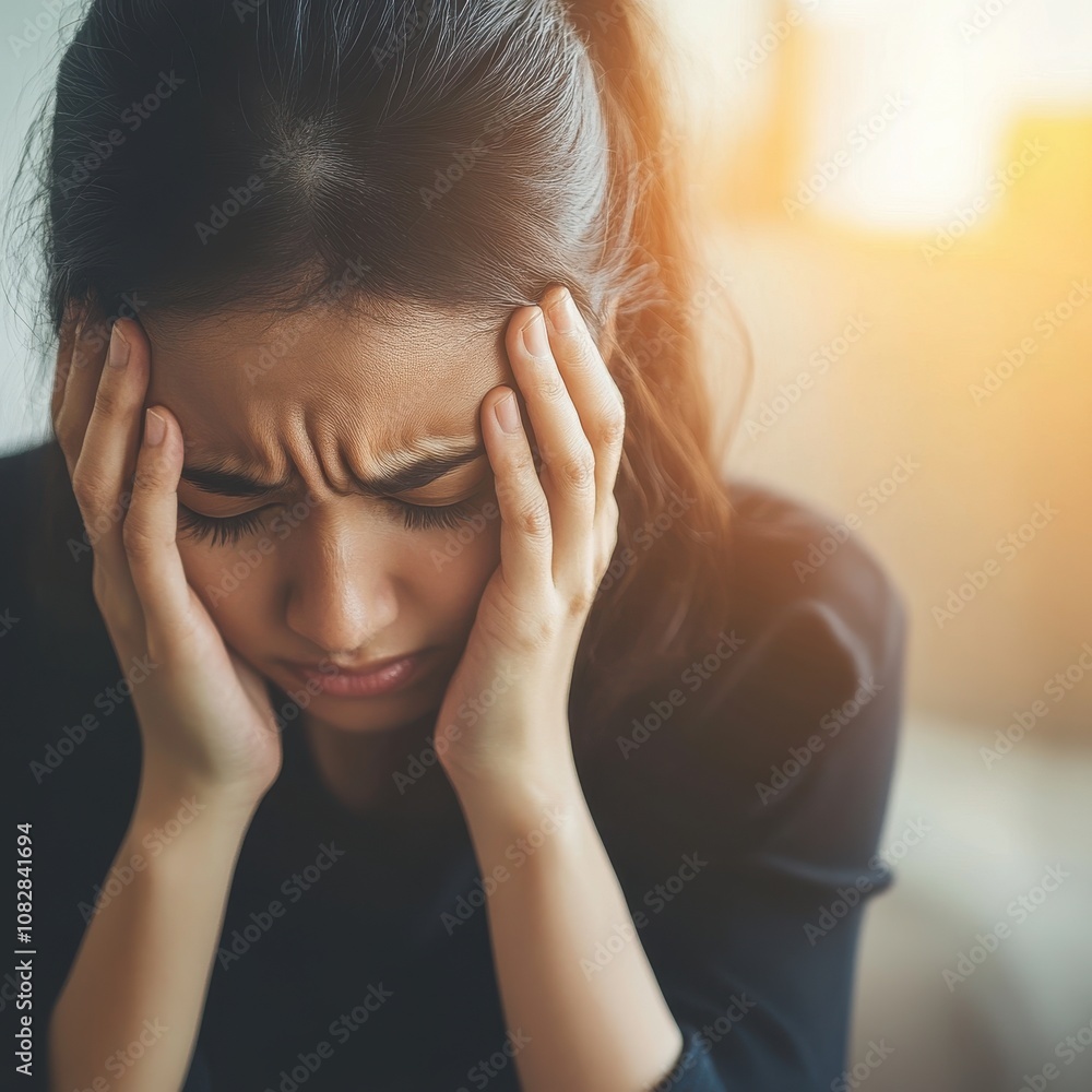 Young Woman Showing Signs of Stress in Quiet Setting Young Woman Showing Signs of Stress in Quiet Setting