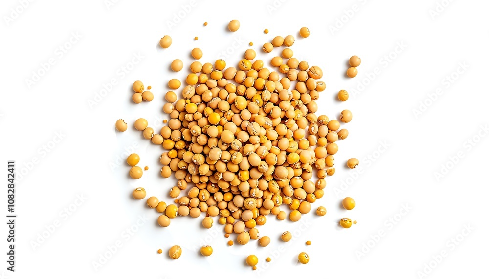 soybean seed on white background with copy space, top view