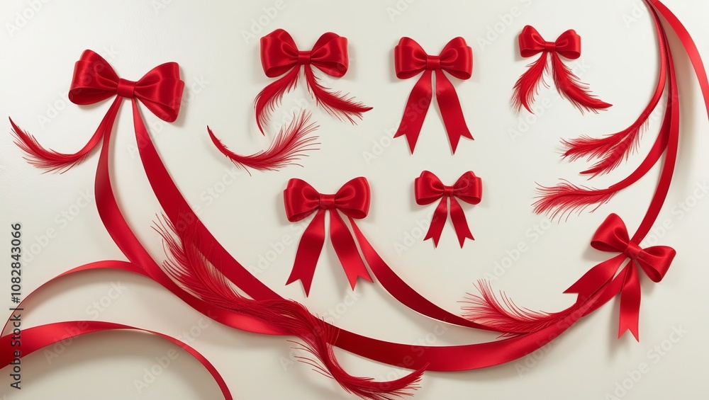 Set of Red Ribbons and Bows, cut out Set of Red Ribbons and Bows, cut out