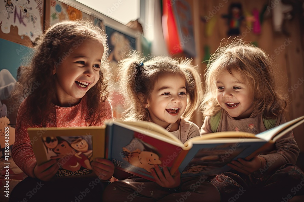 Children in Kindergarten Read Books, education. for banners, for Advertising, for books. Children in Kindergarten Read Books, education. for banners, for Advertising, for books.