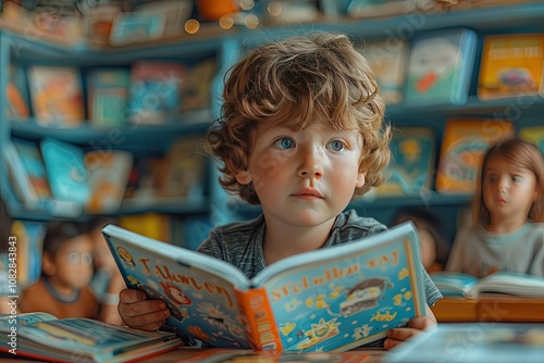 Children in Kindergarten Read Books, education. for banners, for Advertising, for books.