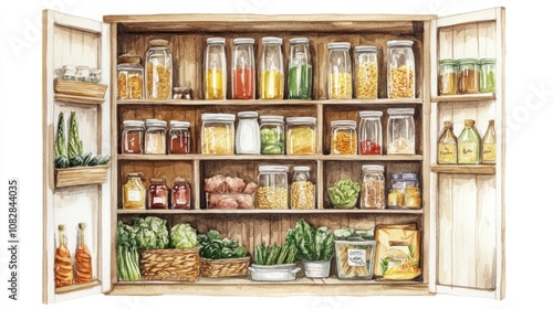 Wallpaper Mural A Watercolor Painting of a Well-Stocked Pantry Torontodigital.ca