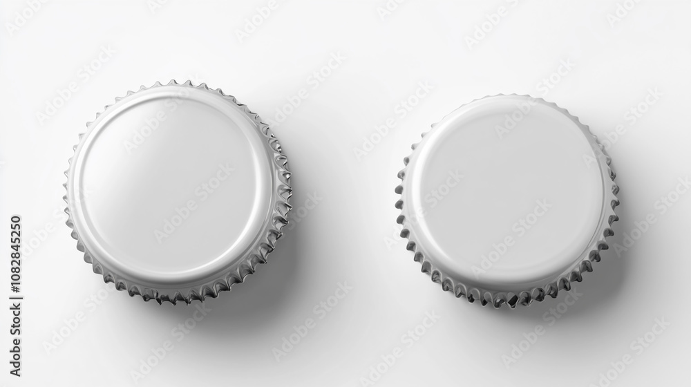 Plain bottle caps on a light surface, showcasing simplicity and texture in modern design, perfect for a minimalist aesthetic or packaging inspiration Plain bottle caps on a light surface, showcasing simplicity and texture in modern design, perfect for a minimalist aesthetic or packaging inspiration