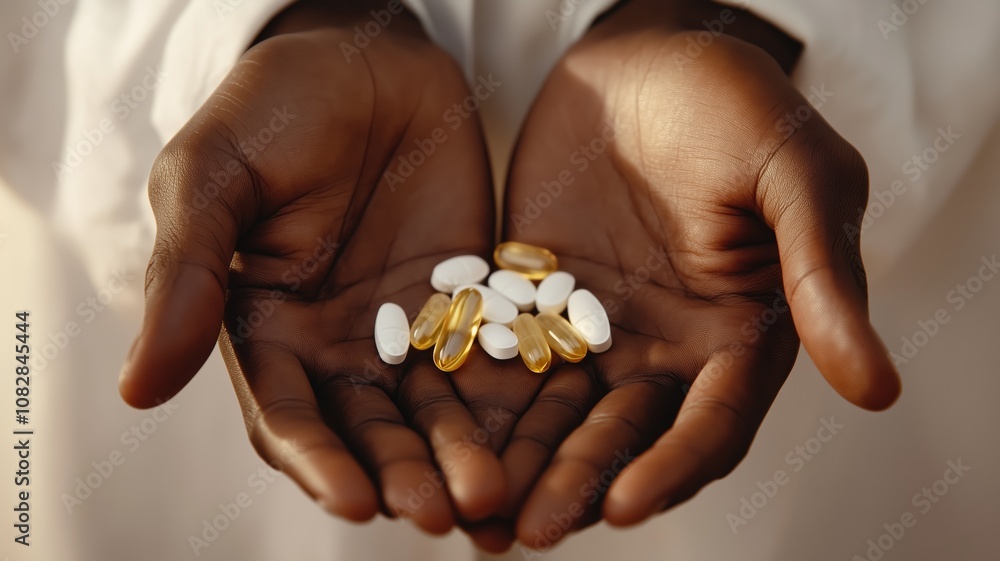 Person Holding Vitamin D Supplements in Hands Person Holding Vitamin D Supplements in Hands