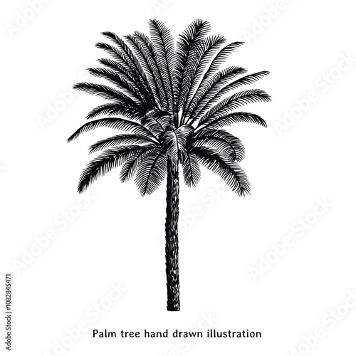 Palm tree illustration. Palm tree hand drawn illustration. Vintage palm tree drawing