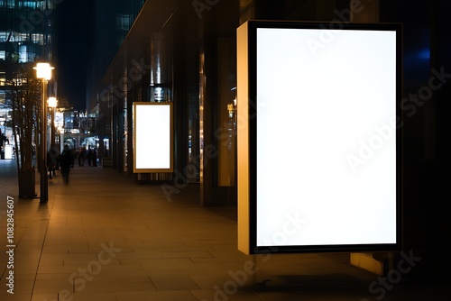 City Street with Illuminated Billboards at Night for Dynamic Advertising : Generative AI