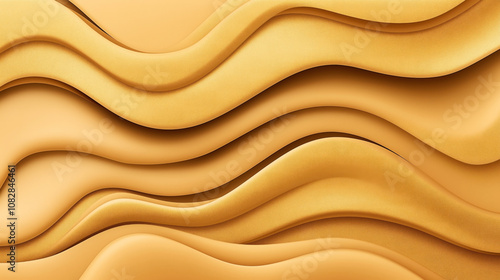 Abstract 3D illustration featuring layered, wavy orange and brown patterns with a smooth texture and gradient shading, creating a dynamic and fluid visual effect.