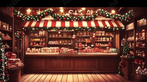 Charming Holiday Candy Shop with Christmas Decor and Seasonal Treats : Generative AI