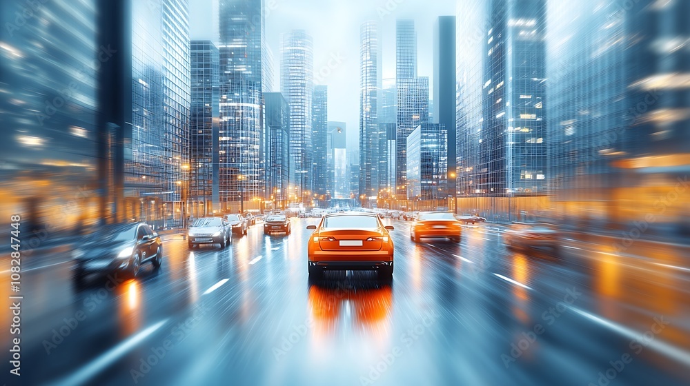 Metropolitan Night Traffic with Light Trails and Towering Skyscrapers : Generative AI Metropolitan Night Traffic with Light Trails and Towering Skyscrapers : Generative AI