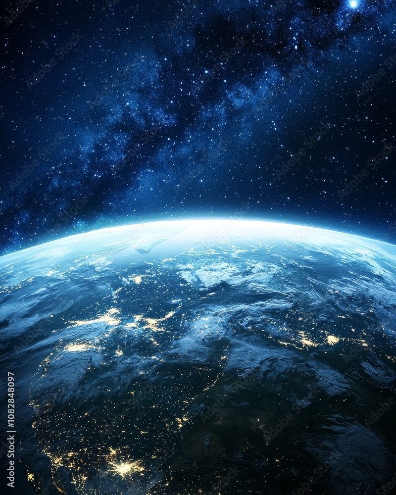 Fototapeta premium Stunning Nighttime View of Earth from Space with Stars and City Lights