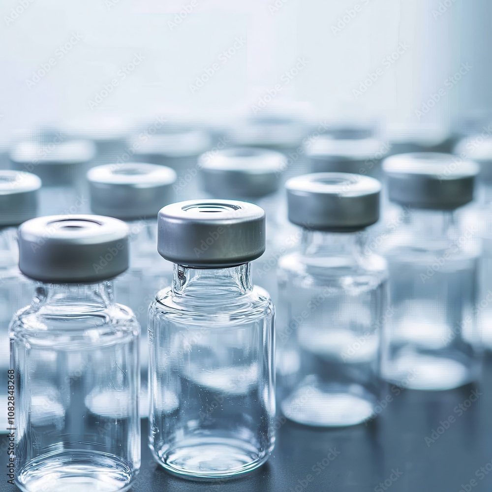 Sealed Vials Neatly Arranged in a Bright Laboratory Setting Sealed Vials Neatly Arranged in a Bright Laboratory Setting