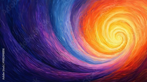 Surreal Painting with Deep Purples and Fiery Oranges in Swirling Motion