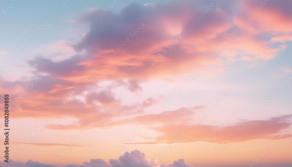 Vivid Sunset Sky with Soft Pastel Clouds in a Tranquil Atmosphere Vivid Sunset Sky with Soft Pastel Clouds in a Tranquil Atmosphere