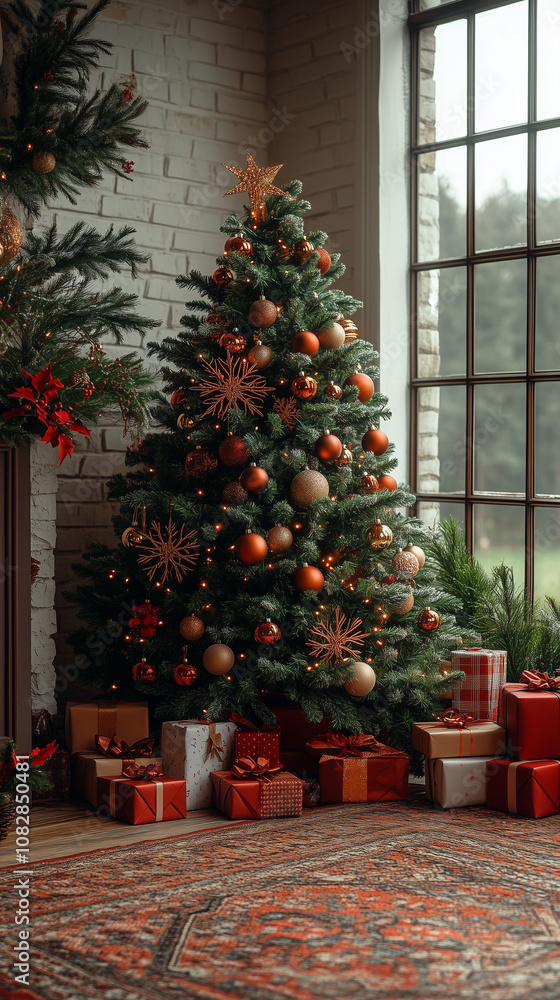 Cozy Festive Christmas Tree Surrounded by Gifts