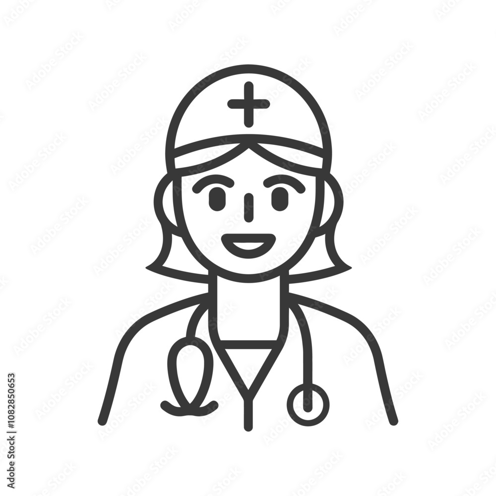 Line Drawing of a Female Doctor with a Stethoscope Line Drawing of a Female Doctor with a Stethoscope