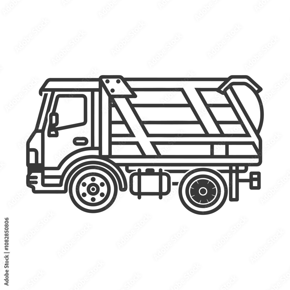 Naklejka premium Line Drawing of a Garbage Truck