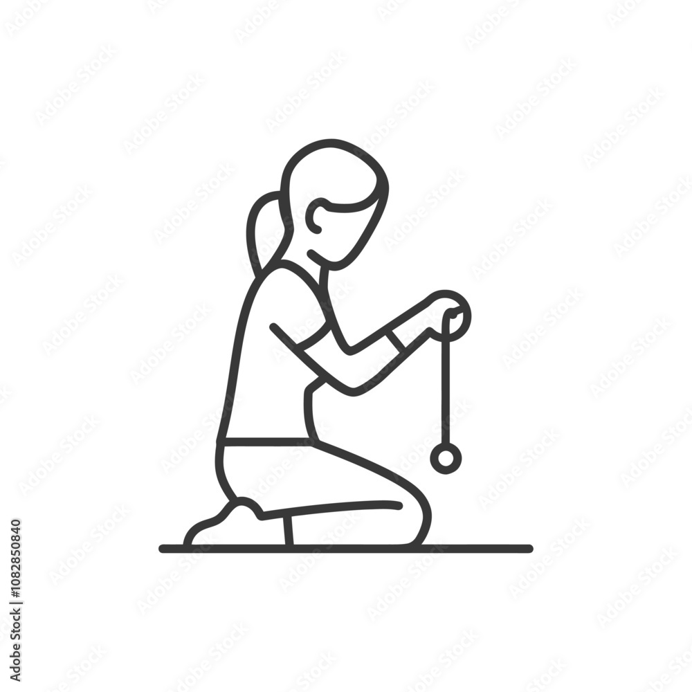 Line Drawing of a Girl Kneeling and Playing with a Yo Yo Line Drawing of a Girl Kneeling and Playing with a Yo Yo