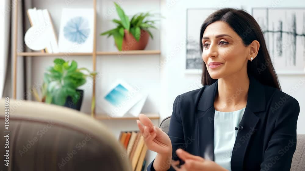 Female therapist engaging in a conversation with a client during a counseling session in a cozy office. Female therapist engaging in a conversation with a client during a counseling session in a cozy office.