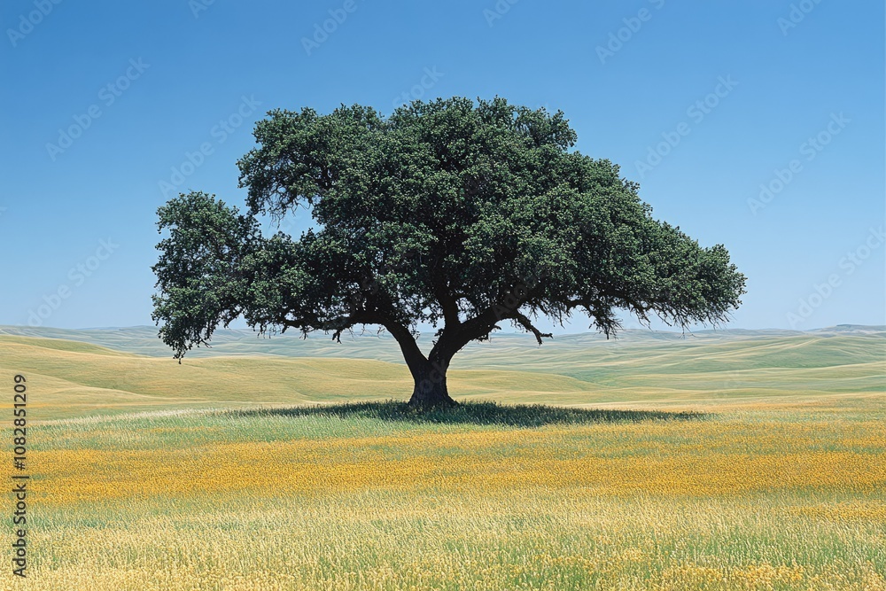 Solitary Tree in a Field of Yellow Wildflowers Solitary Tree in a Field of Yellow Wildflowers