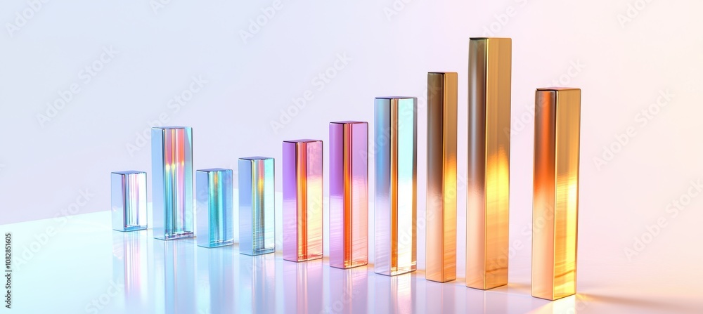 3D Metallic Bar Chart of 2023 Industry Revenues on Glossy White Background 3D Metallic Bar Chart of 2023 Industry Revenues on Glossy White Background