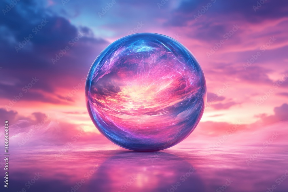 capture the essence of modern mysticism with a banner showcasing a crystal orb, ethereal wisps, and a twilight sky for text capture the essence of modern mysticism with a banner showcasing a crystal orb, ethereal wisps, and a twilight sky for text