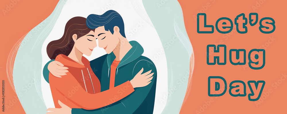 Young couple hugging illustration for Let's Hug Day on December 3 Young couple hugging illustration for Let's Hug Day on December 3