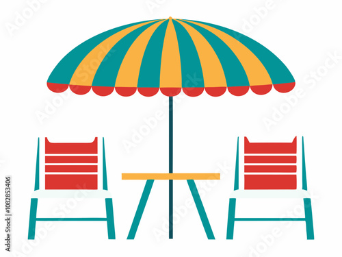 Beach Chair and Umbrella Icon for Summer Vacation and Relaxation. beach umbrella and chairs