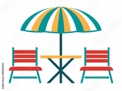 Beach Chair and Umbrella Icon for Summer Vacation and Relaxation. beach umbrella and chairs