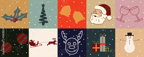 Set of Christmas card, gift tag or invitation designs, quality festive illustrations in a muted colour scheme