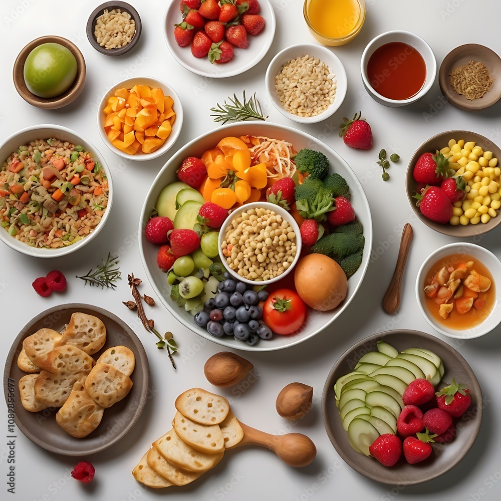 Delicious vegetarian food with seasonal traditional food arrangement Delicious vegetarian food with seasonal traditional food arrangement