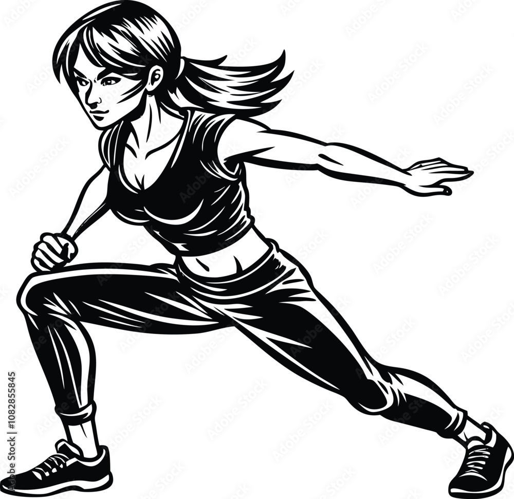 Fototapeta premium Silhouette Vector Illustration of a Girl Fitness Workout Design